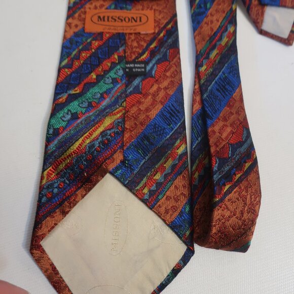 Mens Missoni Multicolor Jacquard Silk Designer Necktie - Picture 6 of 6